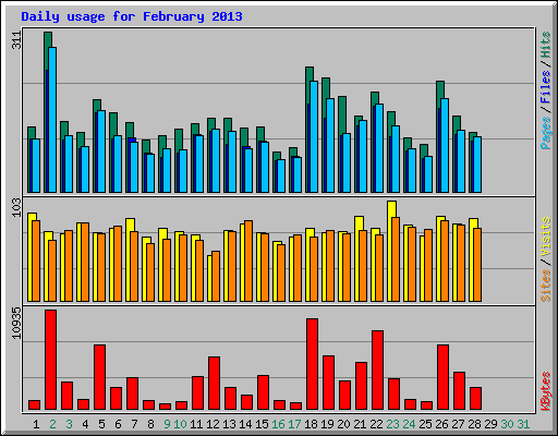 Daily usage for February 2013